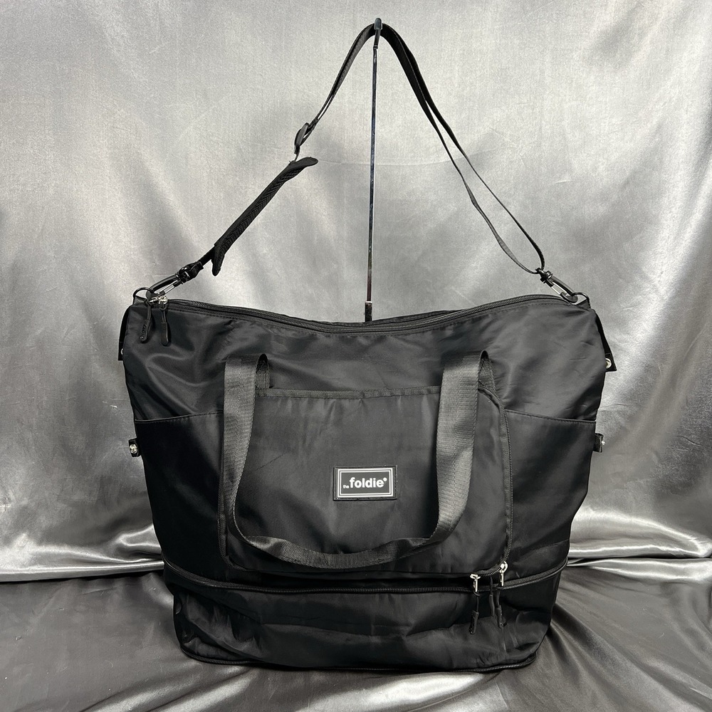 The Foldie Original Travel Expandable Foldable Tote Bag Black Carry On 40L Beach